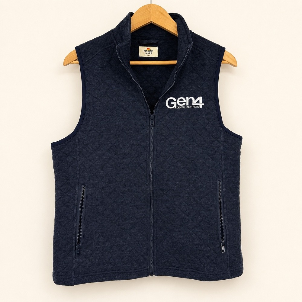 Marine Layer Women Large Corbet Quilted Vest Gen4 Logo Full Zip Sustainable Warm